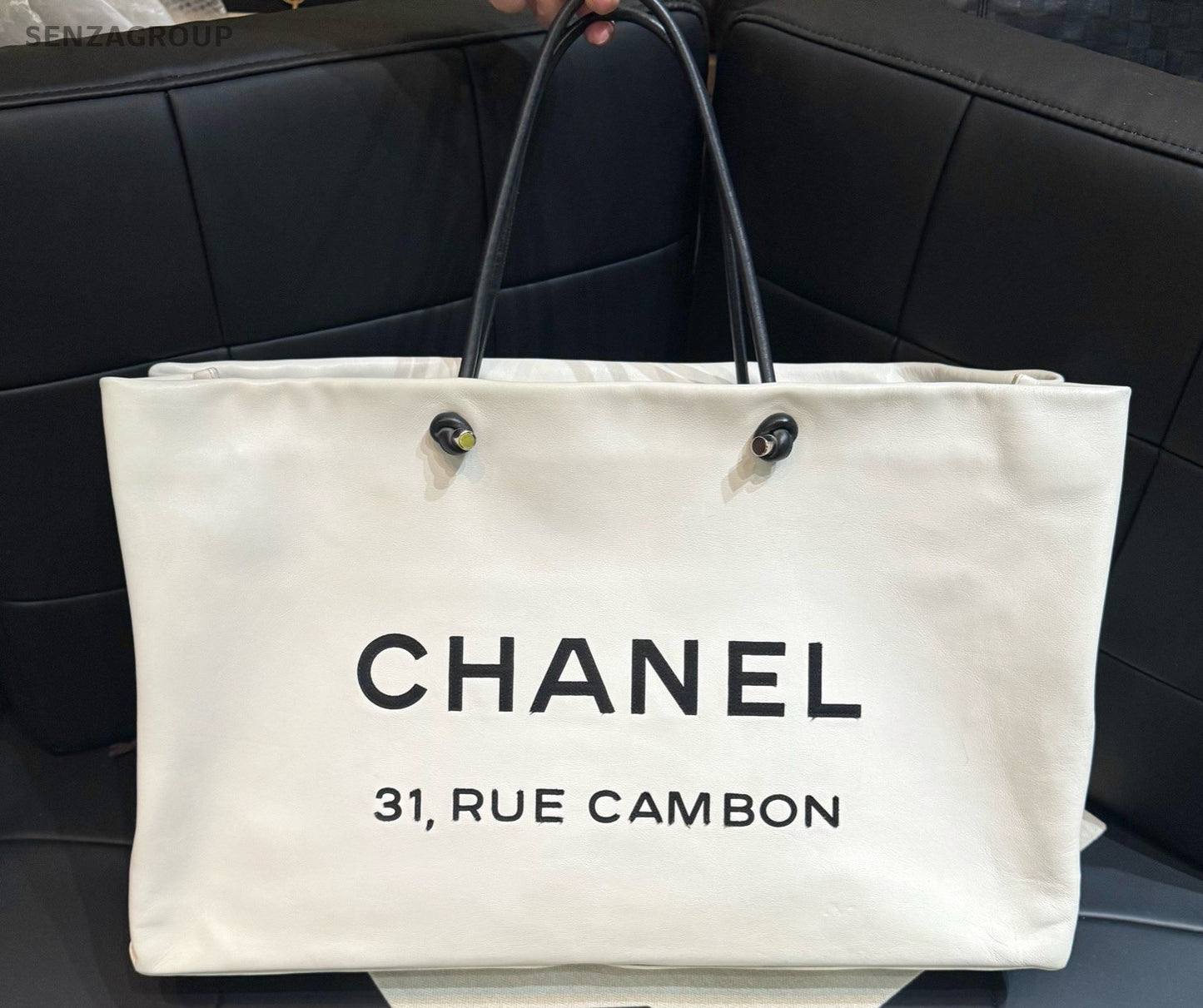 Chanel Cambon Tote Calfskin Top Handle Bag Shoulder Bag White Women Classic