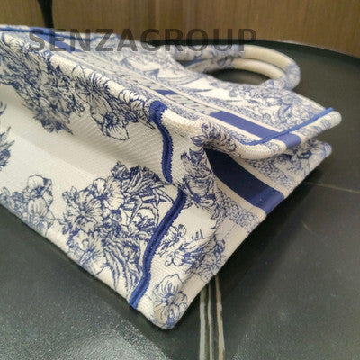 Dior Embroidered Small Tote Bag Blue White Classic Fashion Women
