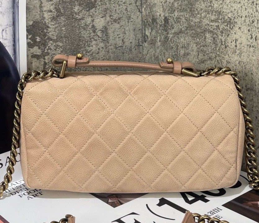Chanel Classic Flap Diamond Chain Shoulder Bag Crossbody Brown Gold Women