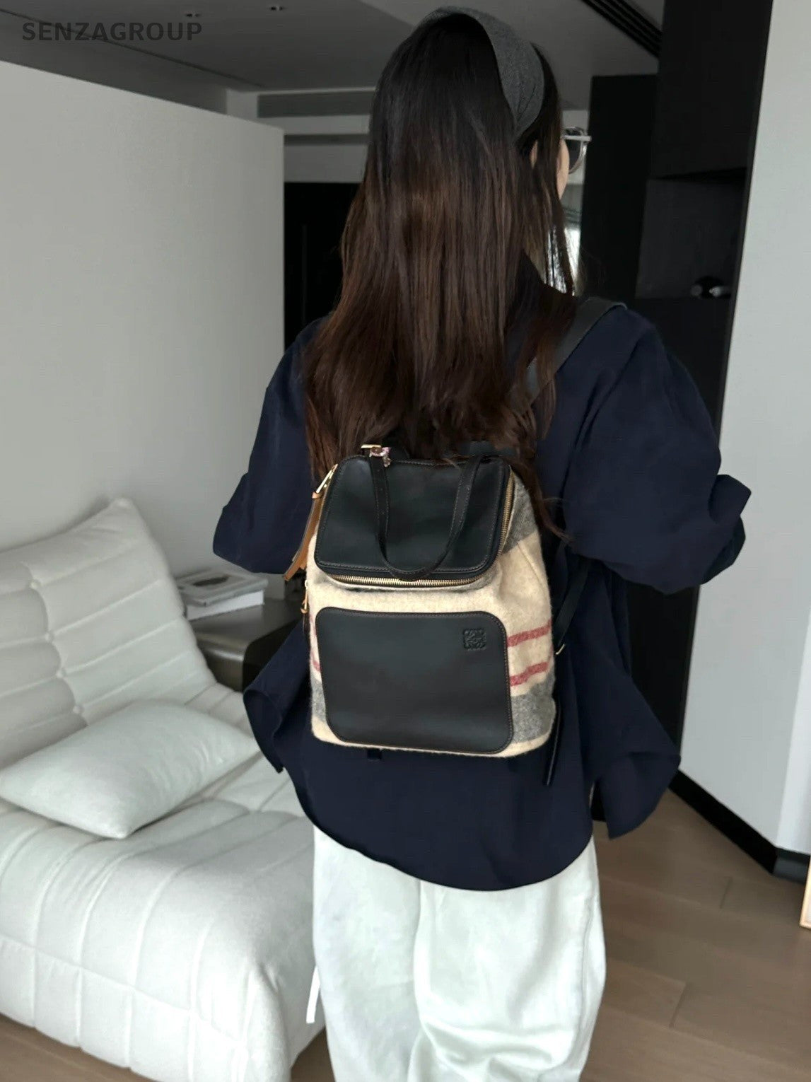 Mochila de ombro Loewe Goya PM couro de bezerro multicolorida feminina-