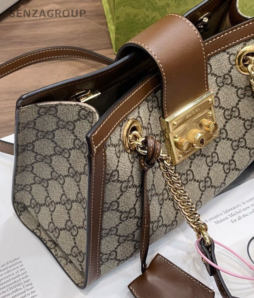 Gucci Padlock PM Chain Shoulder Bag Brown Gold Women Classic Designer
