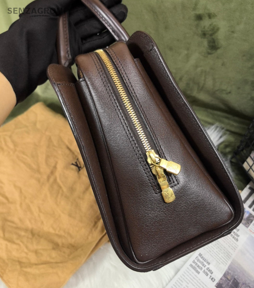 Louis Vuitton Damier Ebene Top Handle Shoulder Bag Brown