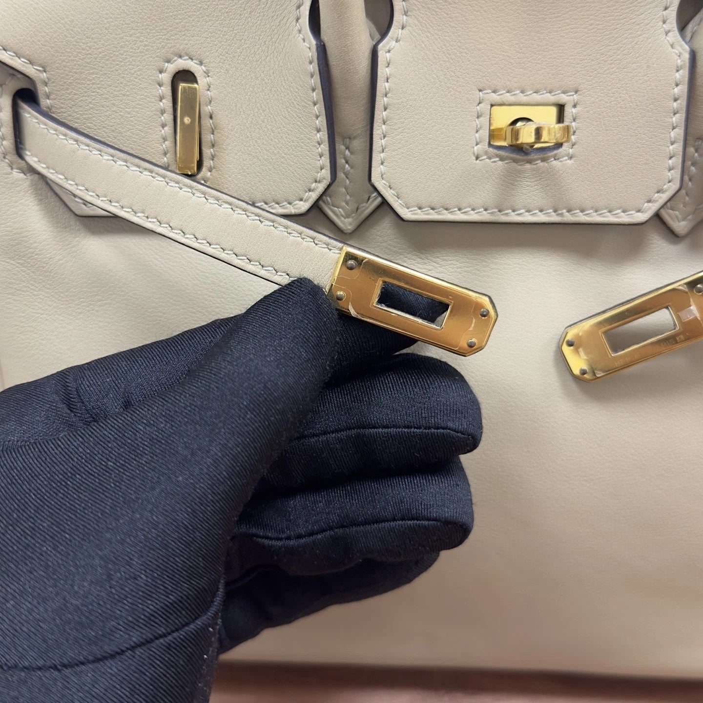 Hermes Birkin25 Swift Top Handle Bag Gray Gold Women Classic Fashion