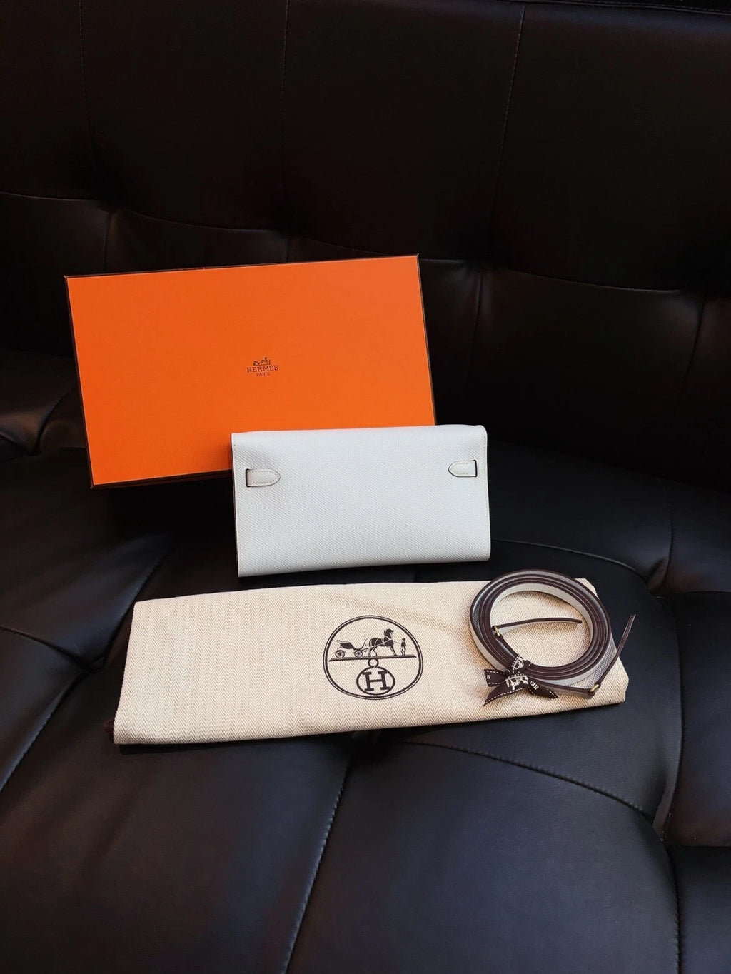 Hermes Kelly Togo Crossbody Bag Women's Purse Blue Gold Lock