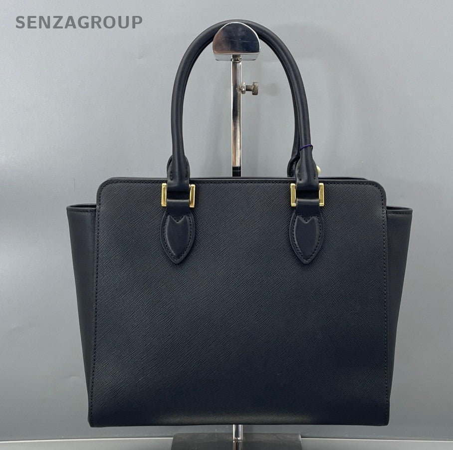 Prada Galleria 2Way Top Handle Bag Crossbody Black Gold Women Classic