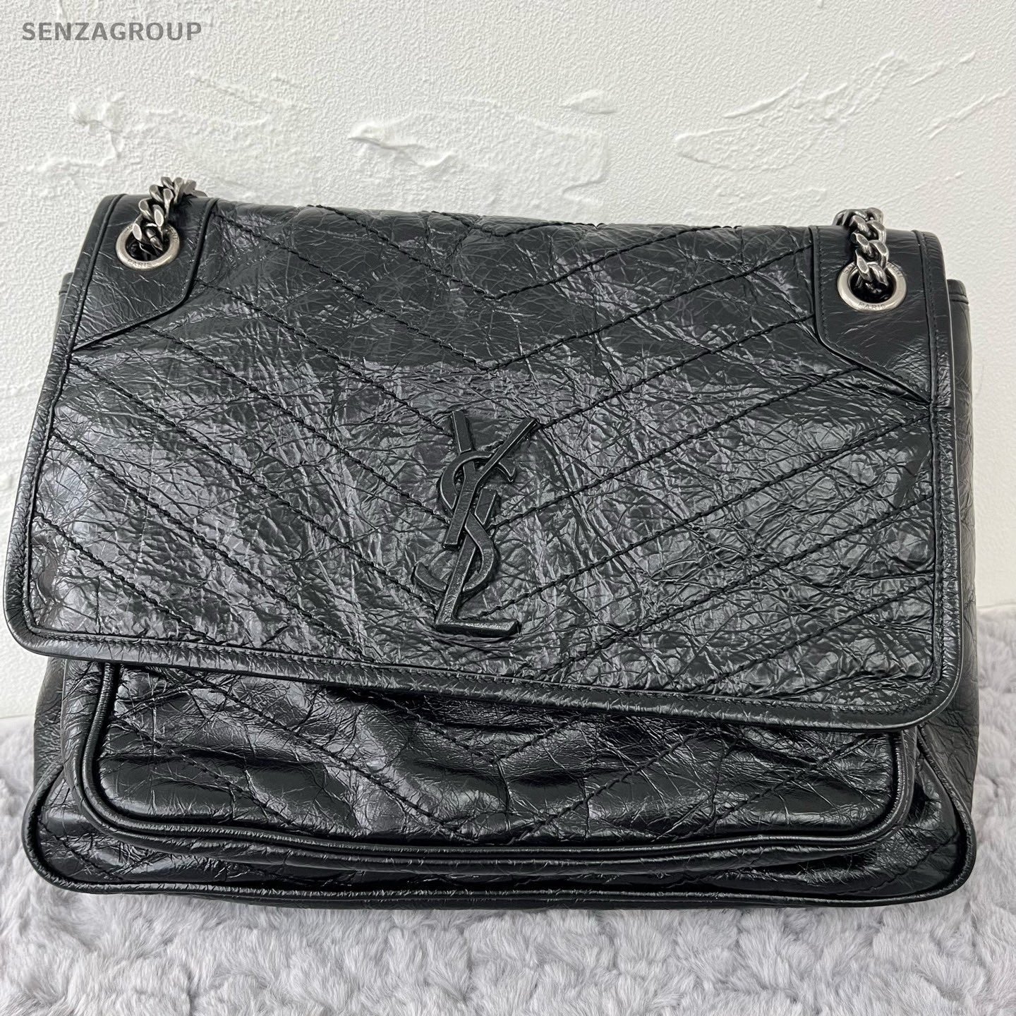 Saint Laurent Niki GM Chain Shoulder Bag Black Silver Used Women Classic