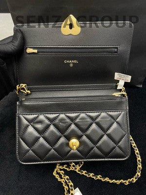 Chanel 23S Enamel Heart WOC Black Gold Chain Crossbody Bag