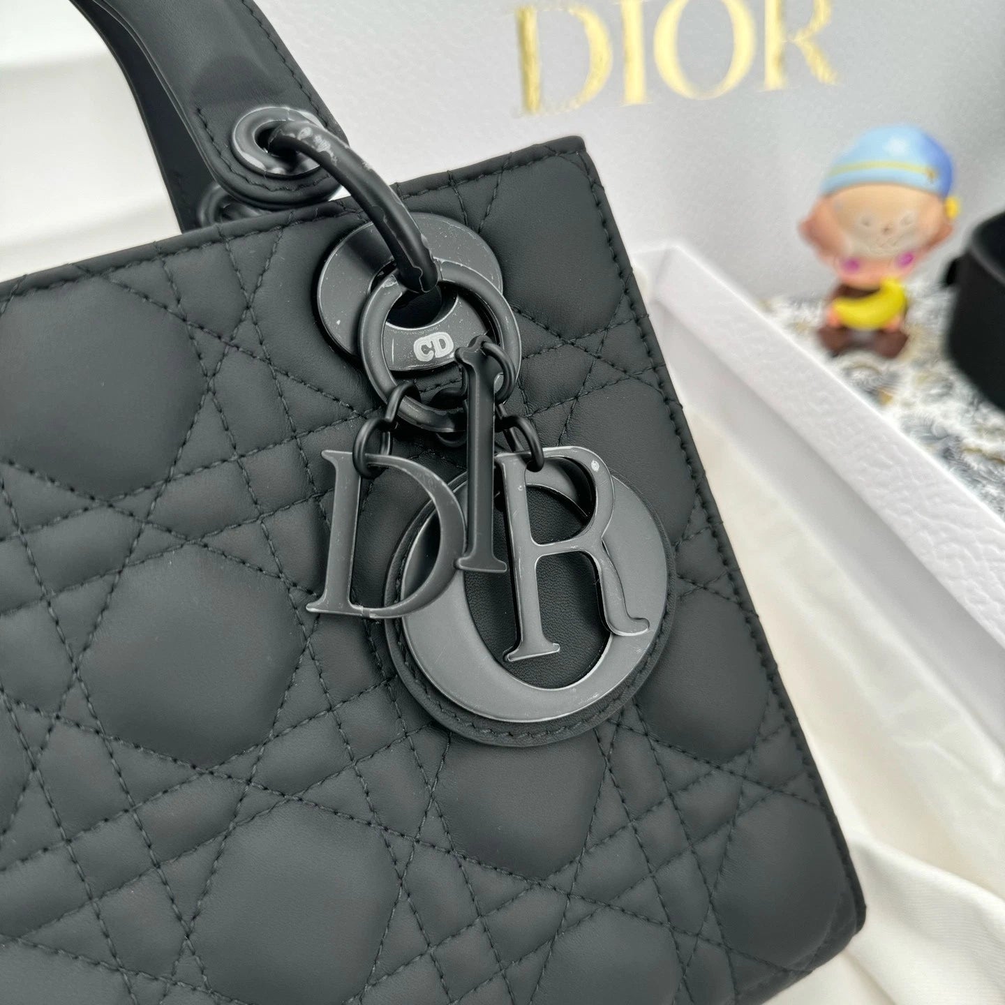 New Dior Black Matte Calfskin Lady Dior Top Handle Bag For Women