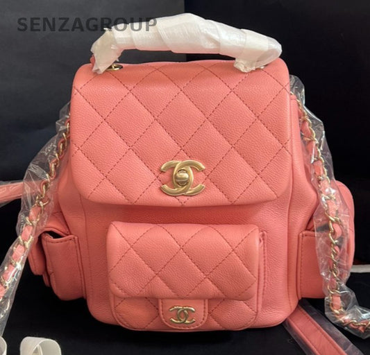 Chanel Duma PM Calfskin Backpack Pink Gold Used Women Designer Classic