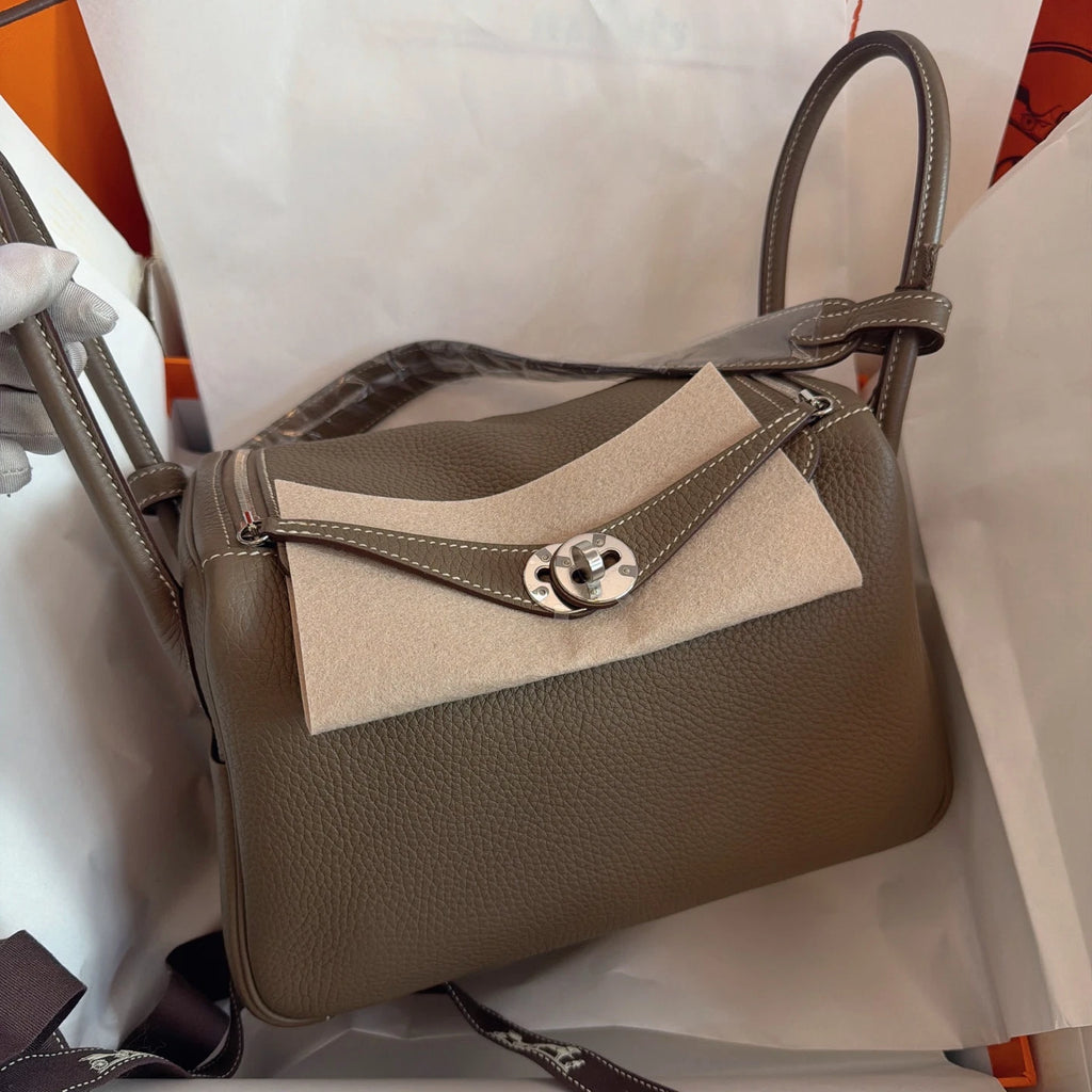 Hermes Lindy26 Top Handle Shoulder Bag Gray Silver Women Classic Fashion
