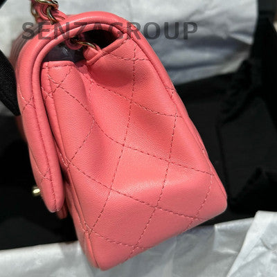 Chanel Classic Flap Quilted Chain Shoulder Bag Pink Gold