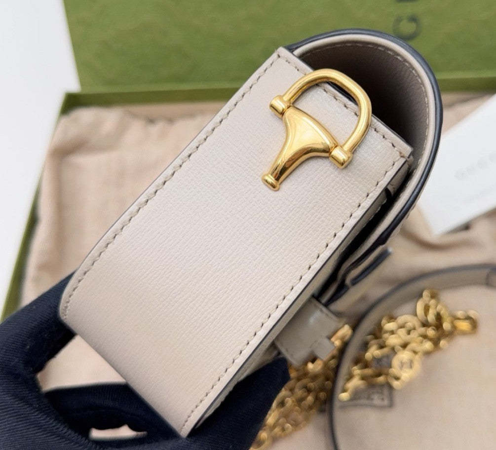 Gucci Horsebit1955 Chain Shoulder Bag Beige Gold Used Women Classic Fashion