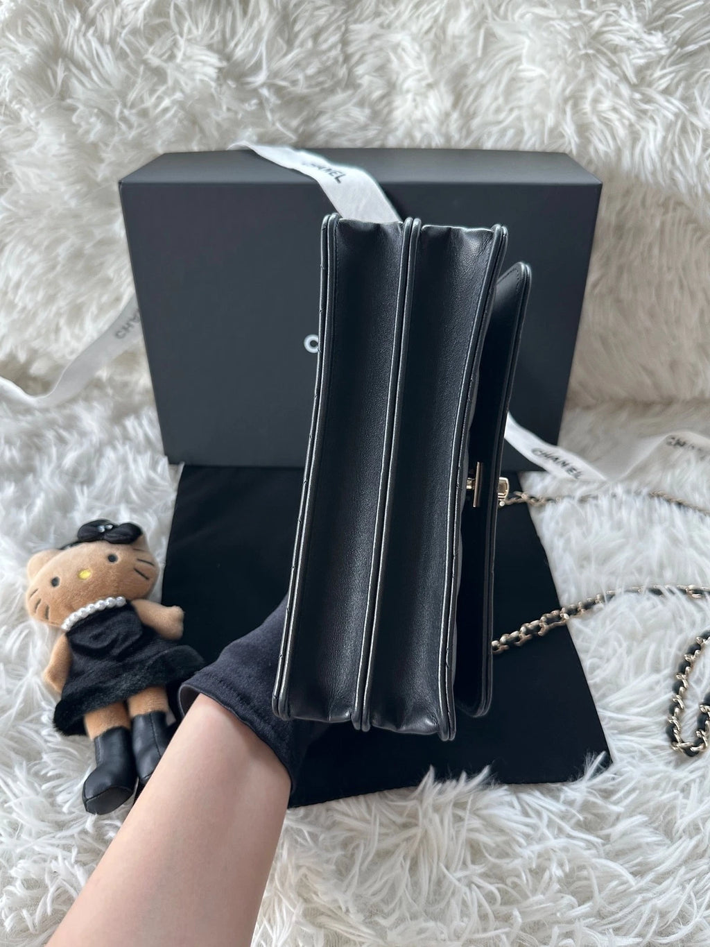 Chanel Diamond WOC Top Handle Crossbody Black Gold Women Classic
