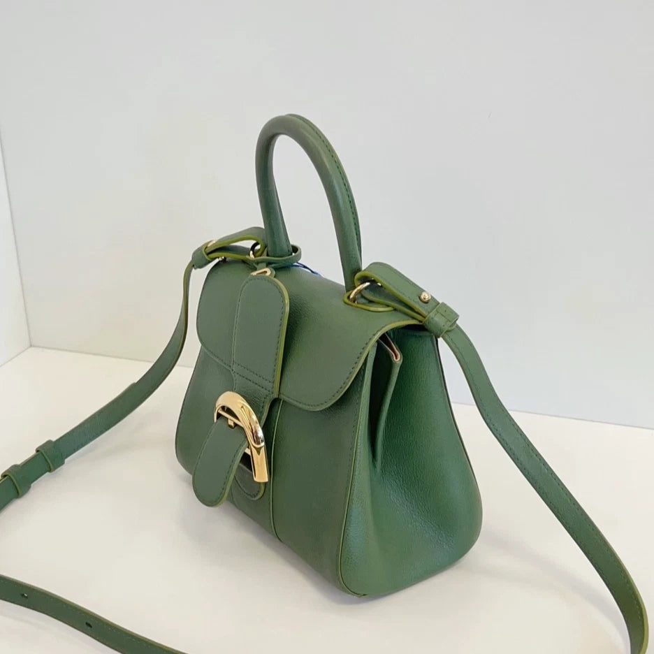 Delvaux Empire Brilliant Mini Calfskin Top Handle Crossbody Green Gold Women