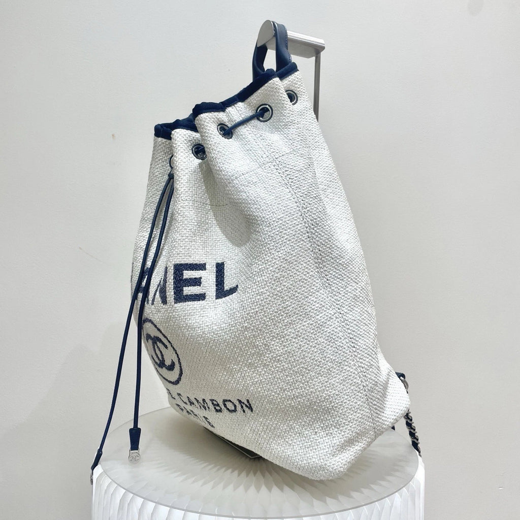 Chanel Beach Bag GM Backpack White Silver Used Women Classic