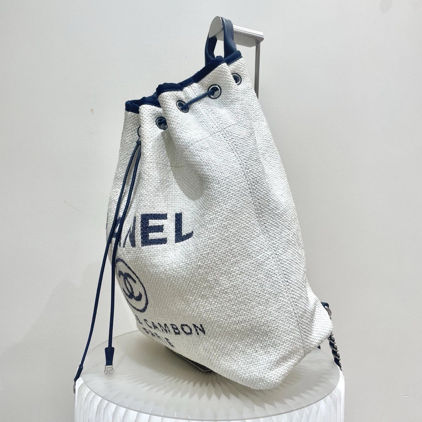 Chanel Beach Bag GM Backpack White Silver Used Women Classic