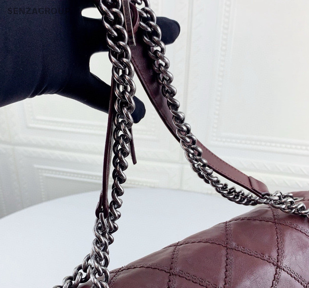 Chanel Classic Flap Chain Calfskin Shoulder Bag Red Silver Women Diamond Fashion
