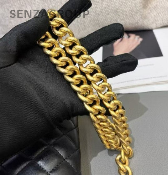 Chanel Leboy MM Chain Diamond Shoulder Bag Black Gold Women Classic Designer