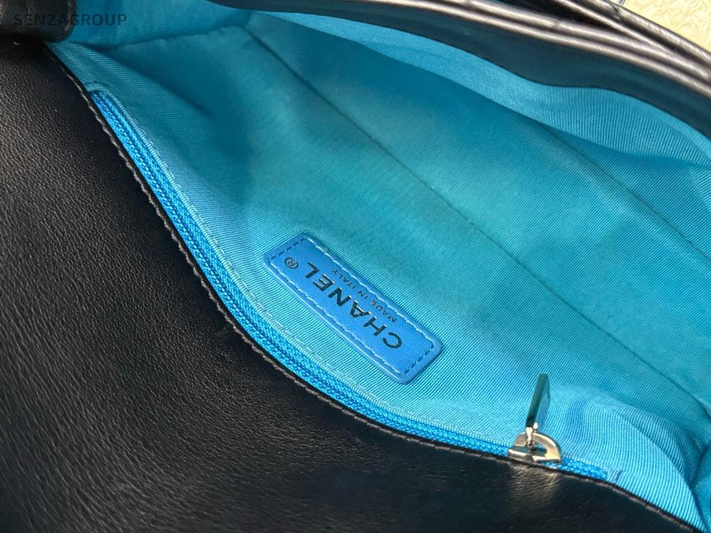 Chanel 19S Chain Shoulder Bag Crossbody Black Blue Used Women Designer