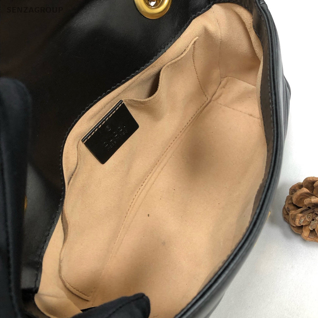 Gucci Marmont Chain Shoulder Bag Black Gold Women Classic Designer