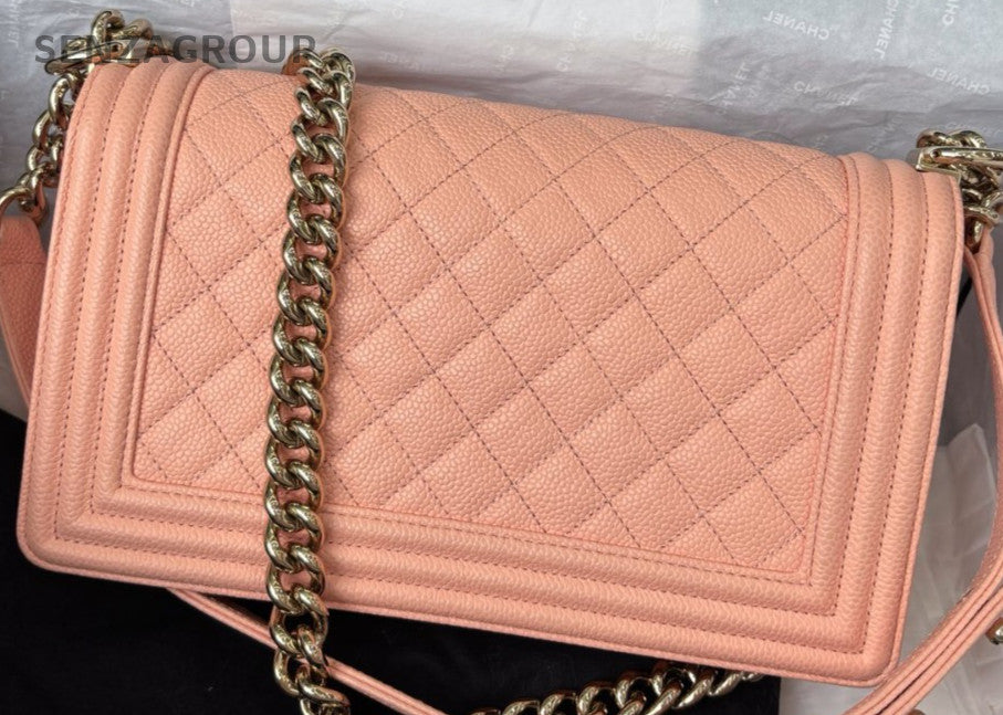 Chanel Leboy MM Calfskin Chain Shoulder Bag Pink Gold Women Classic Designer
