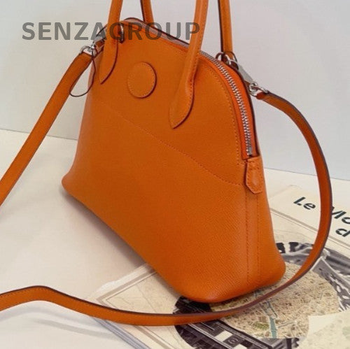 Hermes Bolide Epsom Leather Top Handle Bag Crossbody Orange Silver Women Classic