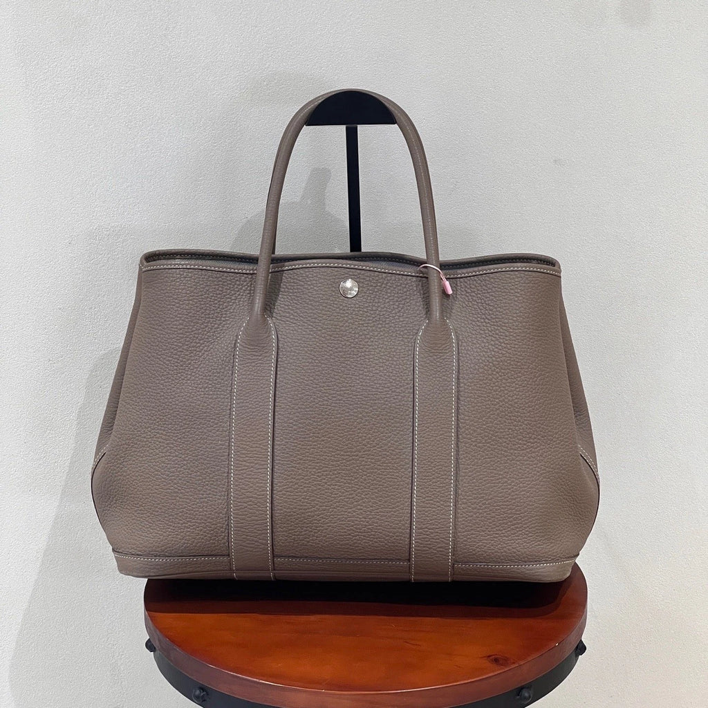 Hermes Garden Party36 TC Leather Gray Tote Handbag Silver Hardware