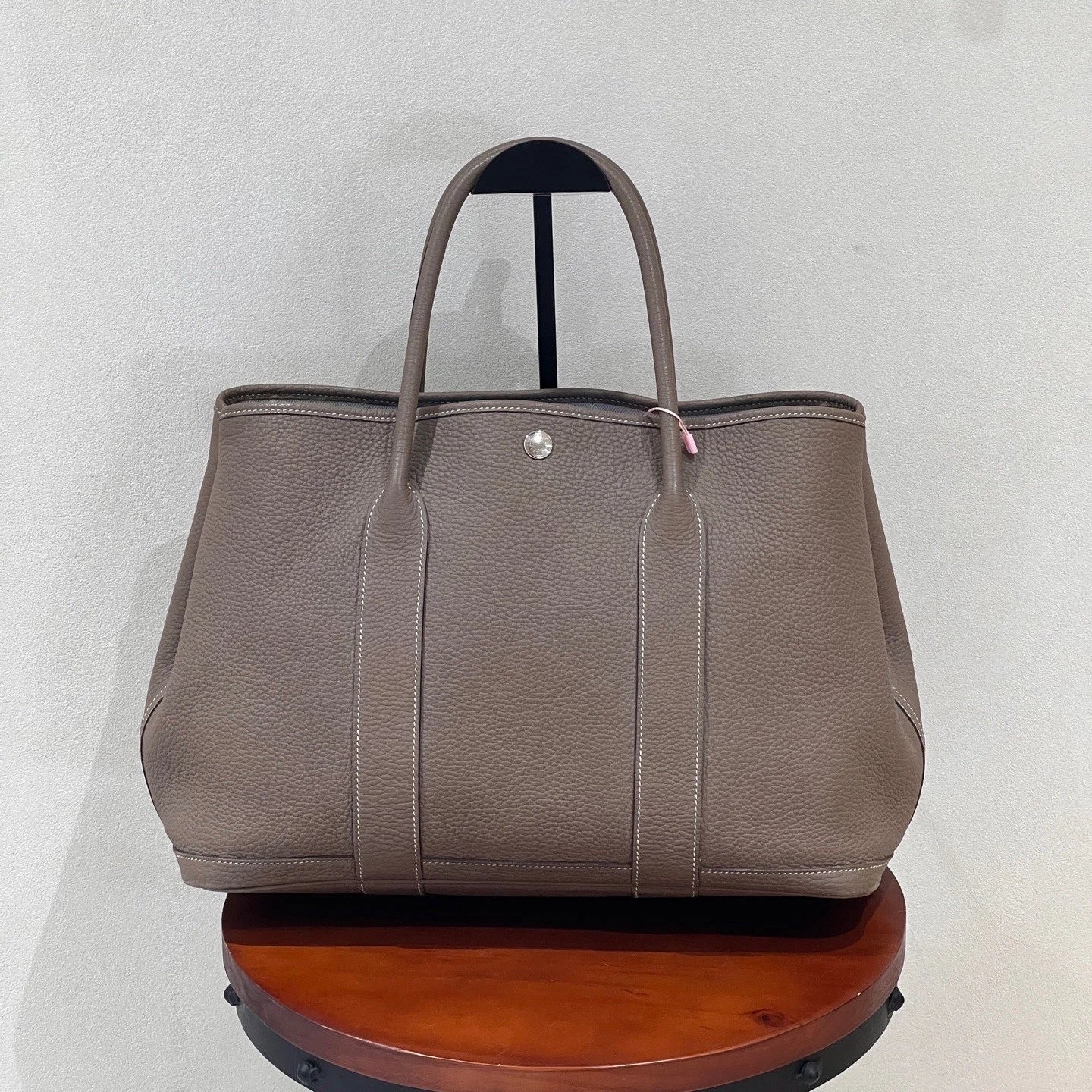 Hermes Garden Party36 TC Leather Gray Tote Handbag Silver Hardware