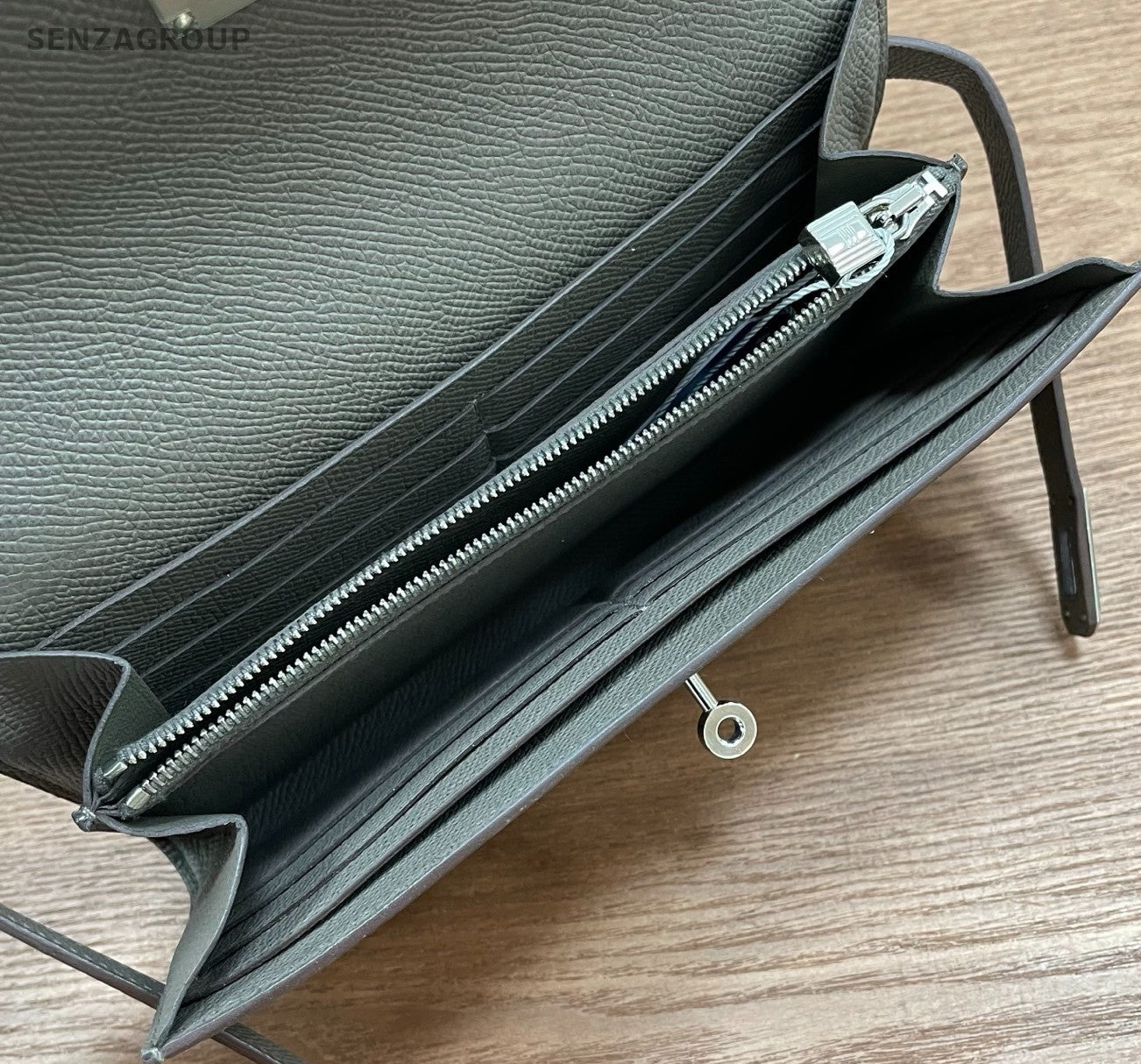 Hermes Kelly Long Wallet Clutch Epsom Gray Silver Women Classic