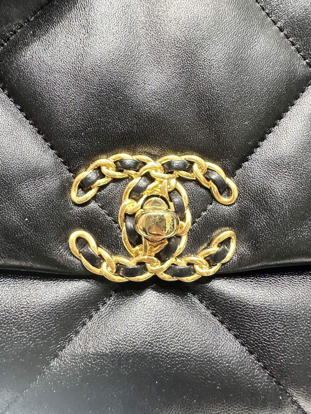 Chanel 19 Small Black Gold Chain Shoulder Crossbody Bag Quilted Classic