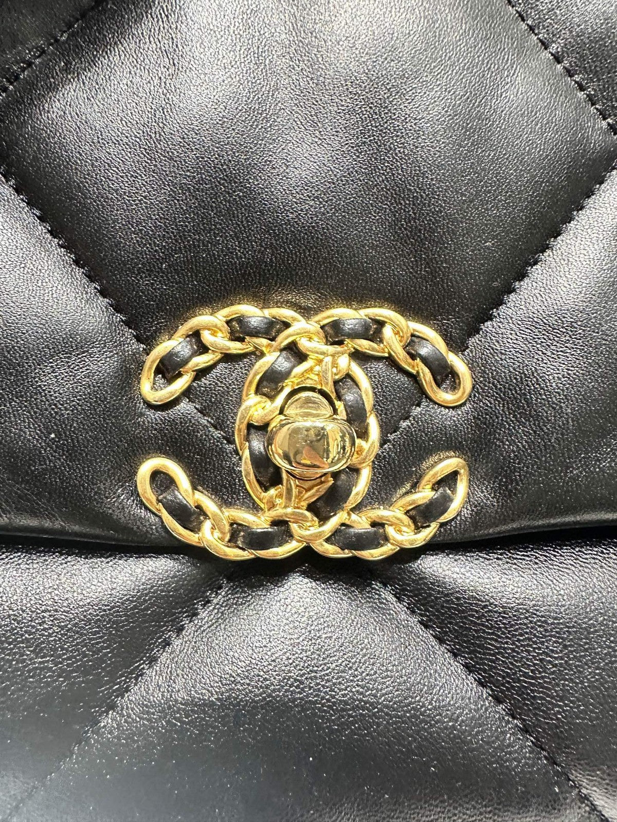 Chanel 19 Small Black Gold Chain Shoulder Crossbody Bag Quilted Classic
