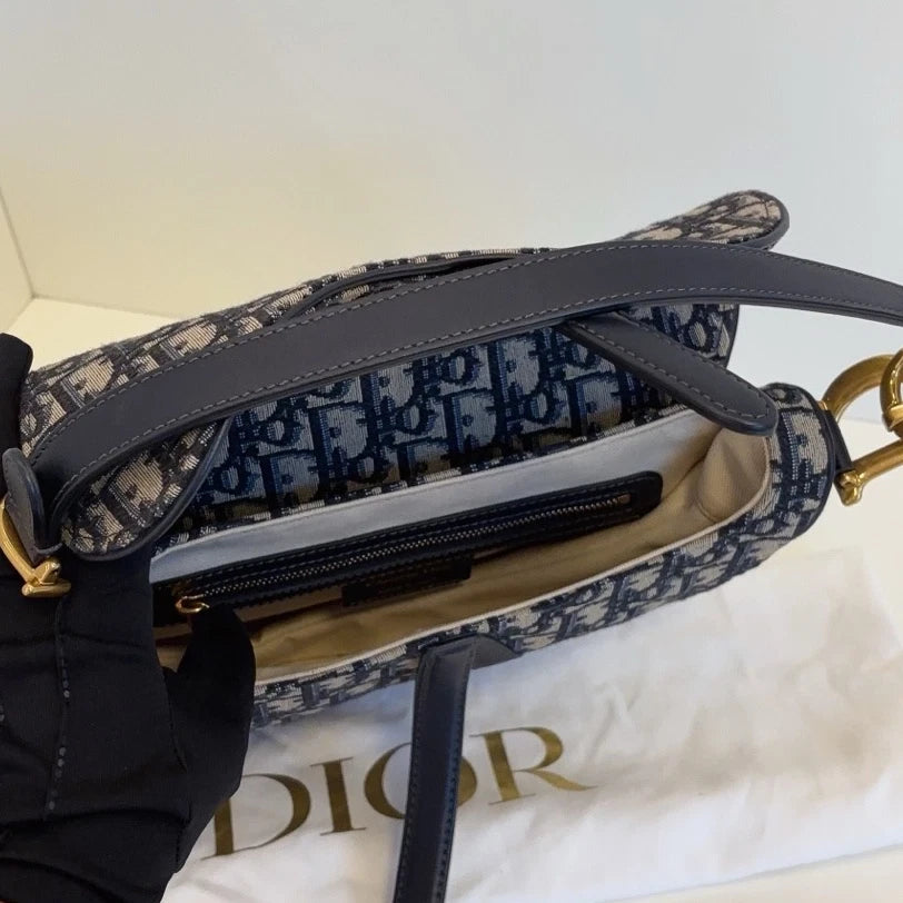 Christian Dior Monogram MM Shoulder Bag Blue Gold Hardware Women