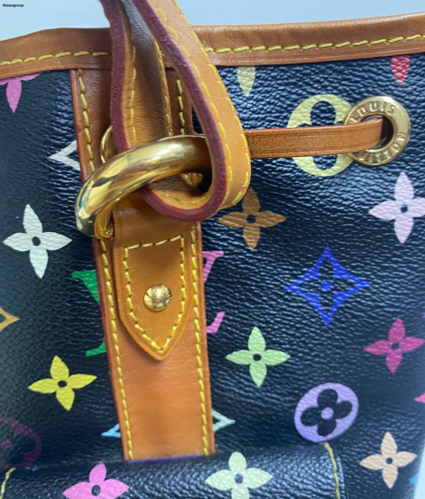 Louis Vuitton Monogram Black Multicolor Bucket Shoulder Bag Crossbody Women