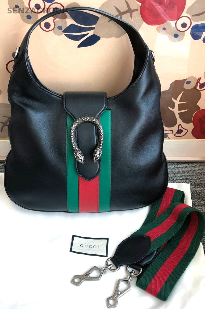 GUCCI Hobo Shoulder bag 2way Handbag Classic color combinations Women Black