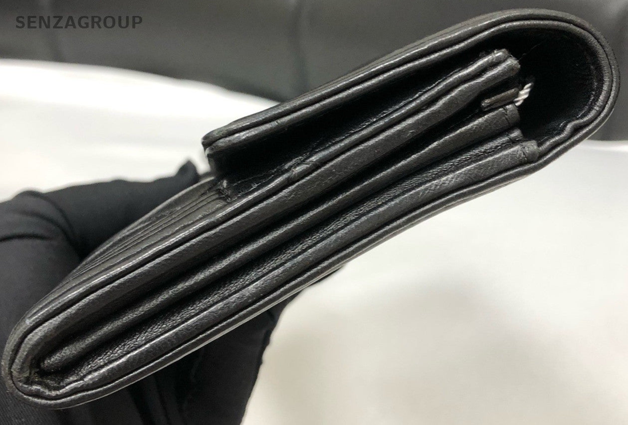 Chanel Lambskin Clutch Black Silver Diamond Women Classic