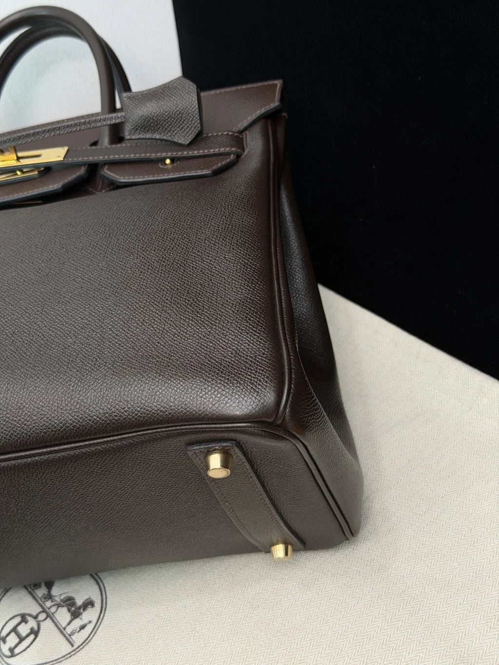 Authentic Hermes Hac 32 Ebene Epsom Leather Tote Top Handle Bag Gold Hardware