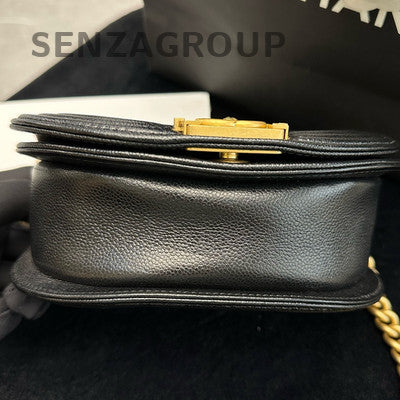Chanel Le Boy Chevron Quilted Black Caviar Leather Crossbody Bag