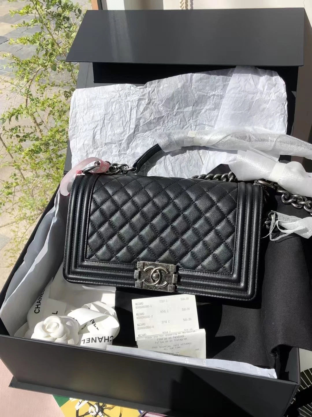 CHANEL Leboy Medium Black Silver Shoulder Bag for Women