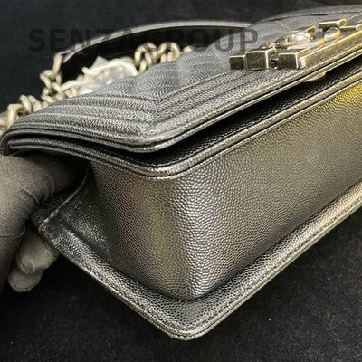 Chanel Black Calfskin Vintage Silver Boy Bag Small Chain Shoulder Bag