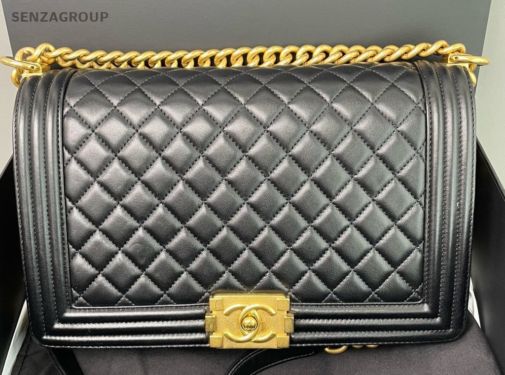 Chanel Leboy Calfskin Chain Shoulder Bag Crossbody Black Gold Women Classic