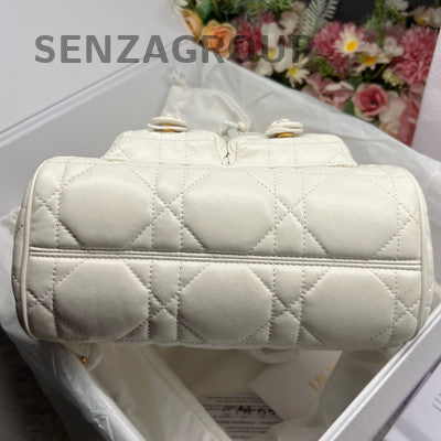 Dior Caro Backpack White Gold Lambskin Cannage Pattern Women's Fashion