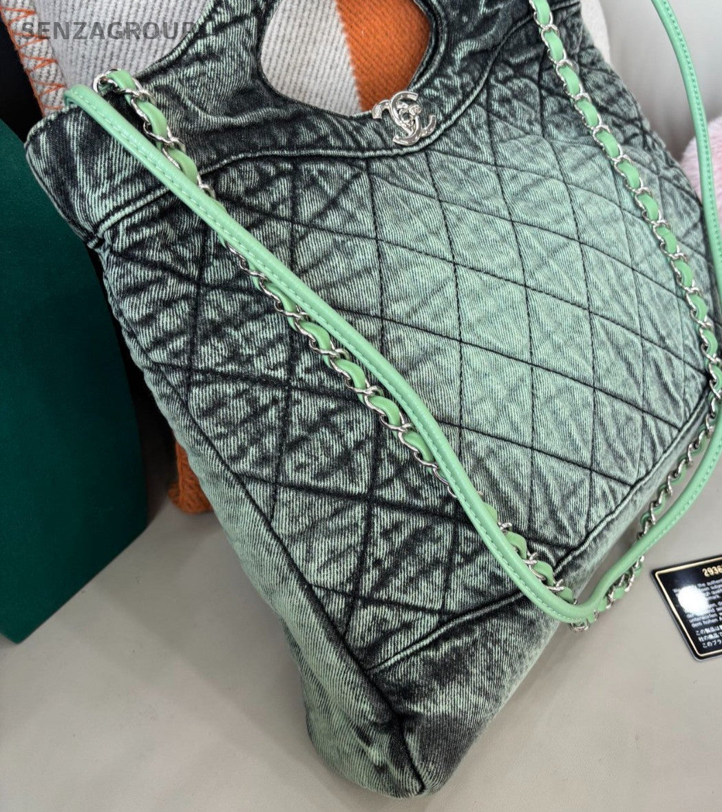 Chanel 31Bag Denim Chain Shoulder Bag Green Silver Diamond Women Classic