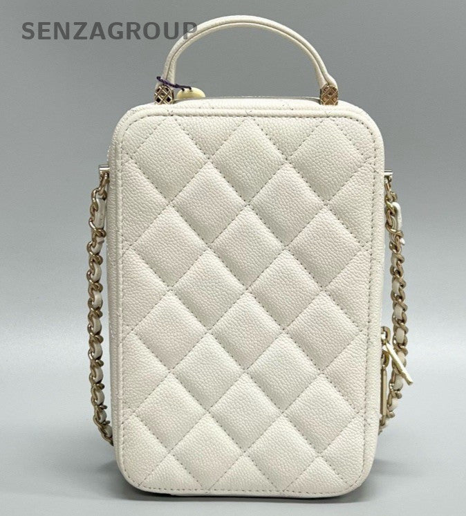 Chanel 22P Diamond Calfskin Chain Shoulder Bag Crossbody White Women Classic