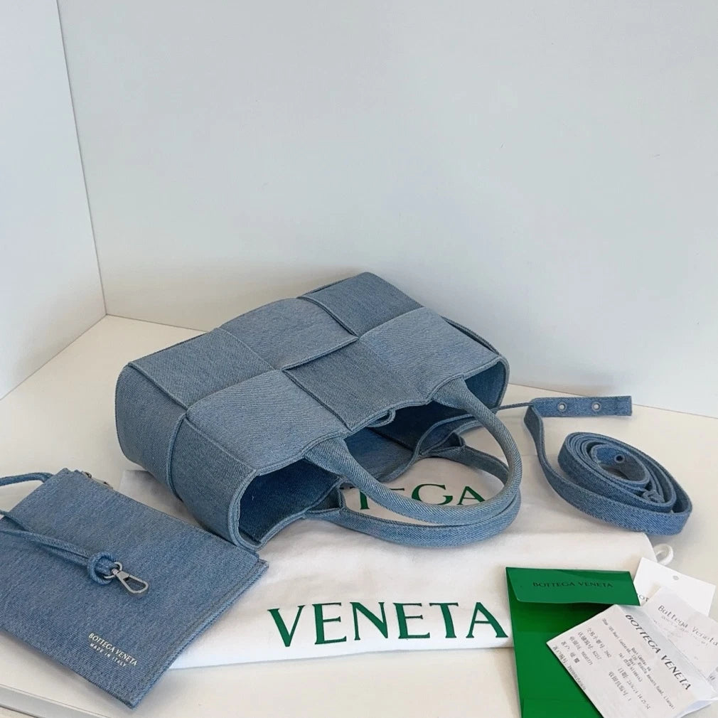 Bottega Veneta Arco Tote Denim Cassette Top Handle Crossbody Blue Women Classic