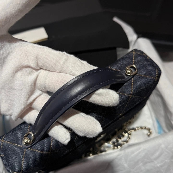 Chanel Denim Vanity Case Dark Blue Top Handle Shoulder Crossbody Bag Women D