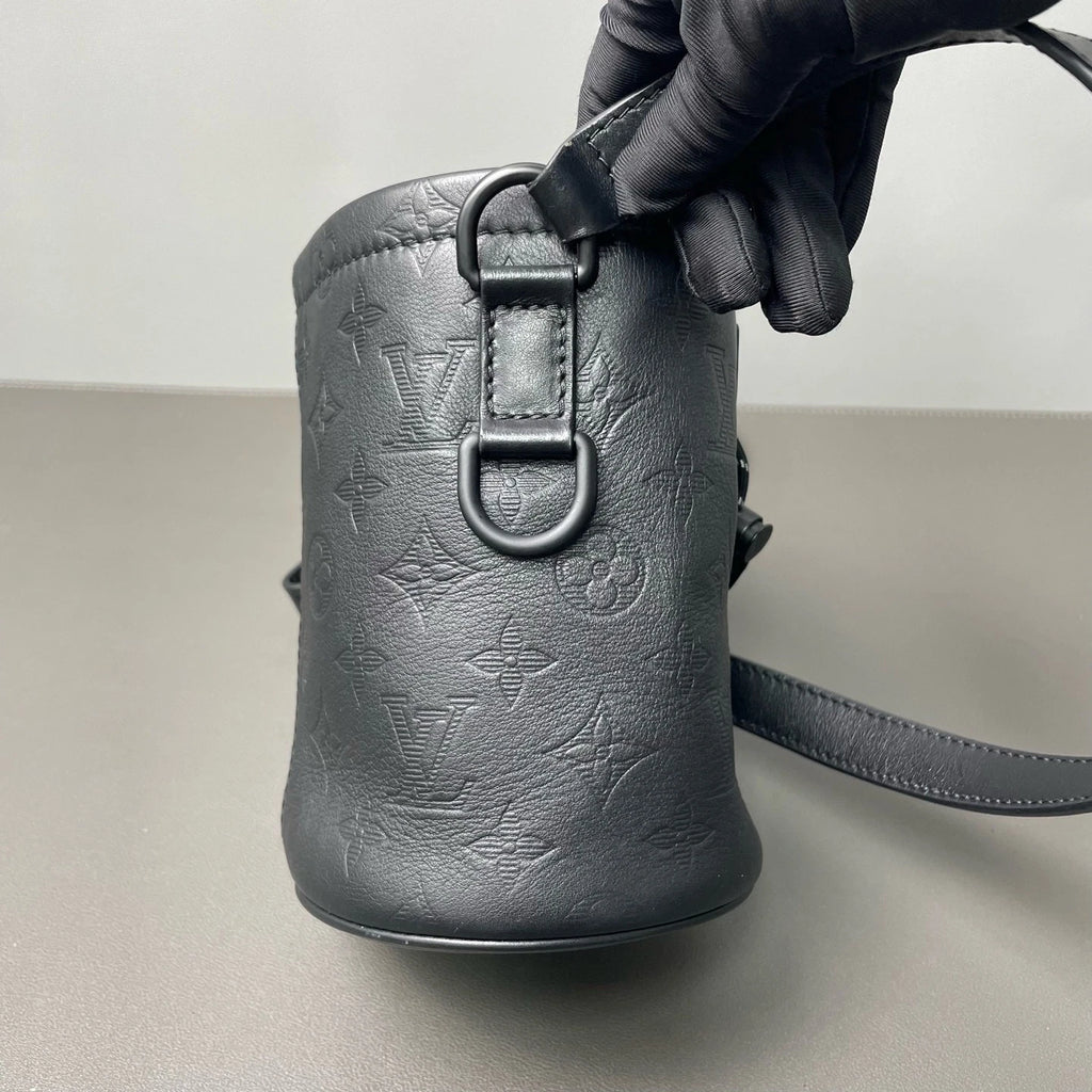 Louis Vuitton Black Embossed Chalk Nano Drawstring Bucket Crossbody Women
