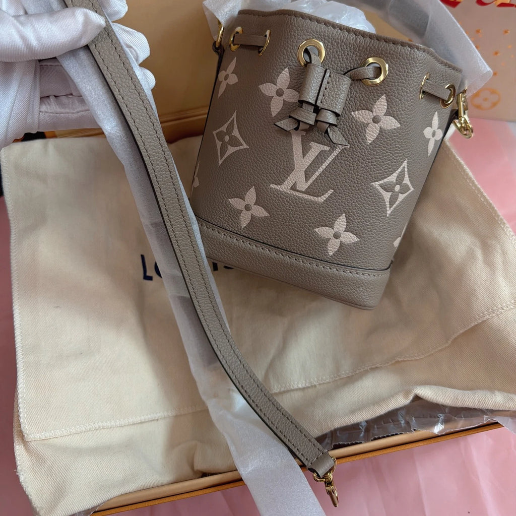 Louis Vuitton Nano Noe Mini Bucket Top Handle Crossbody Gray Gold Women Classic