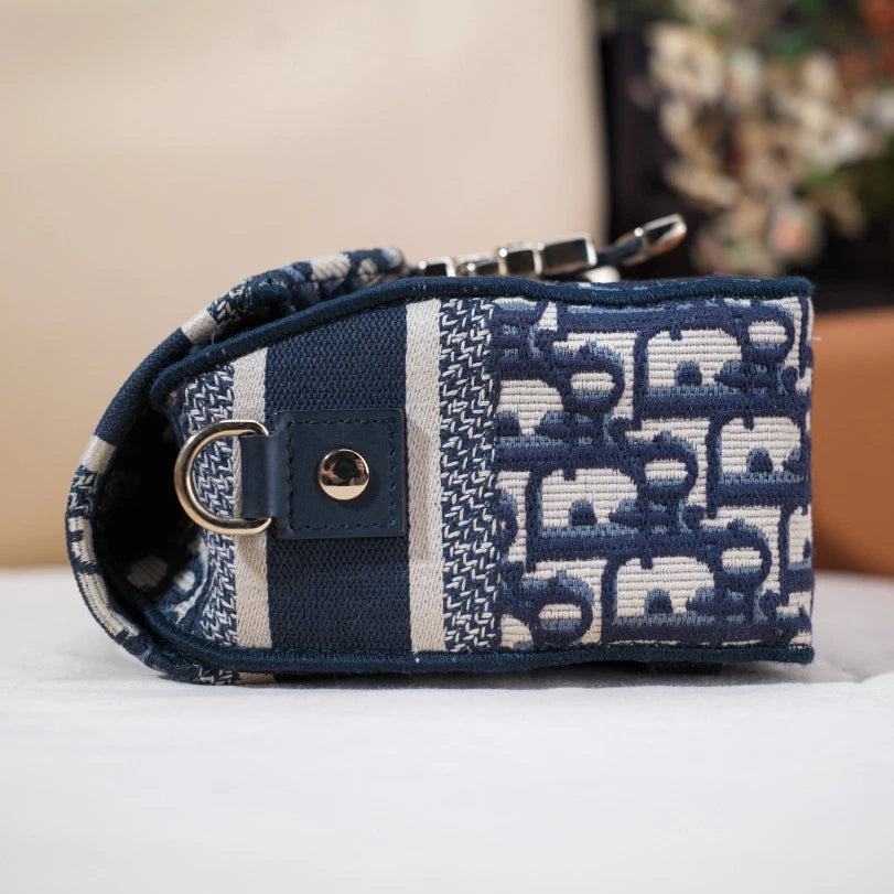 Christian Dior Camp PM Oblique Canvas Blue Shoulder Bag Crossbody SHW