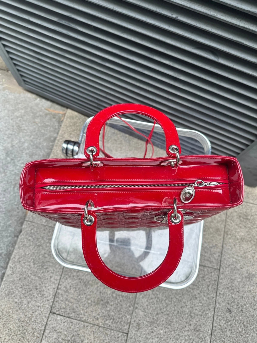 Dior Lady Dior Leather Red Top Handle Excellent