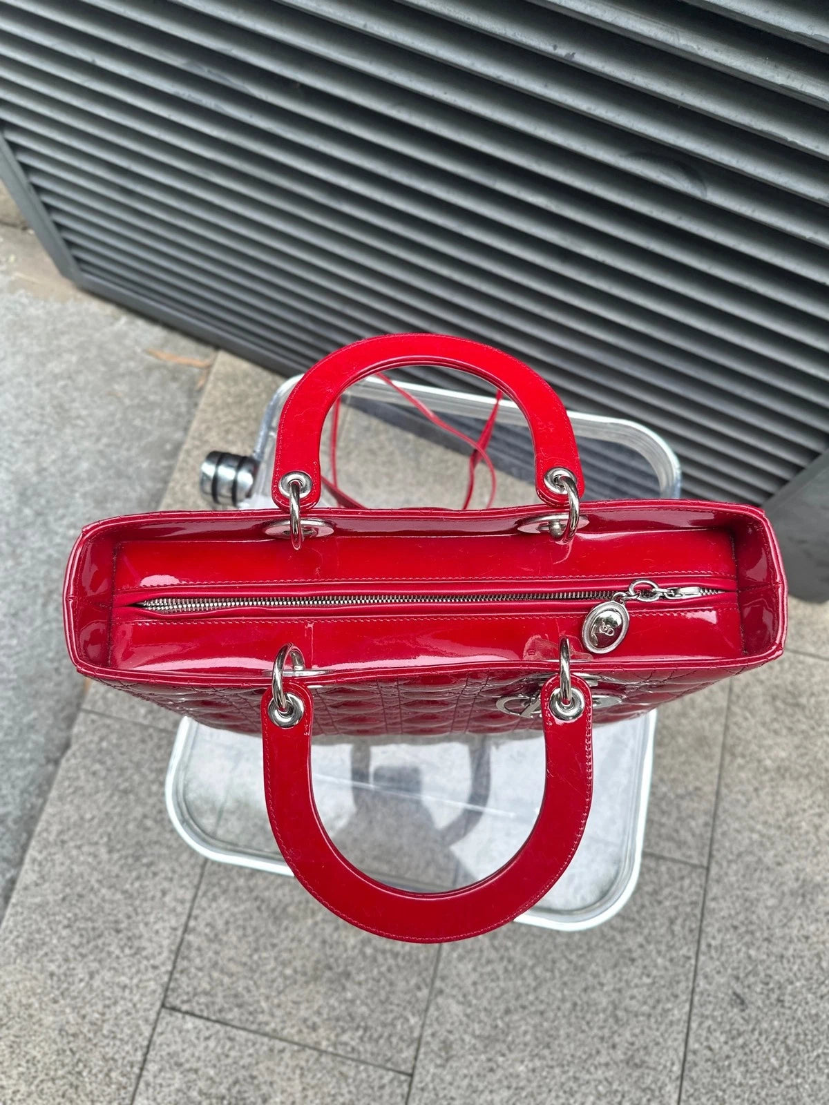 Dior Lady Dior Leather Red Top Handle Excellent